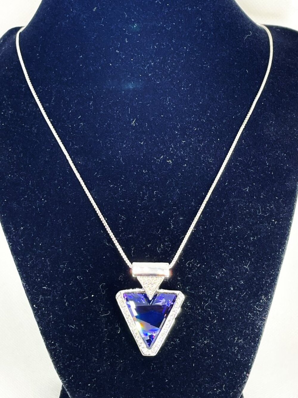 Triangle Geometry Statement Necklace with Violet Amethyst Austrian Crystals, 25" - Picture 3 of 3